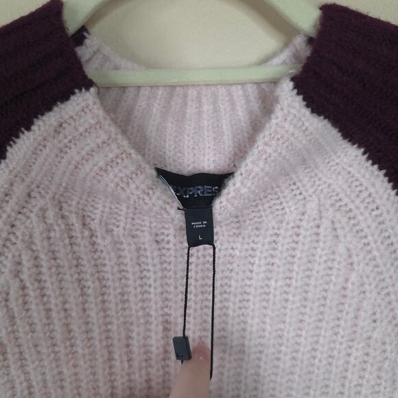 Express Colorblock Mock Neck Shift Sweater Dress in Light Pink/Maroon Size L - Picture 7 of 10